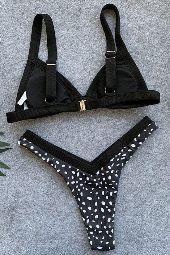 High Leg Dot Printed Triangle Bikini Swimsuit - Two Piece Set
