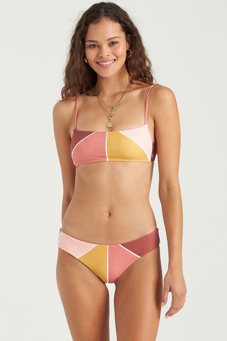 High Waist Geometric Color Block Bralette Bikini Swimsuit - Two Piece Set