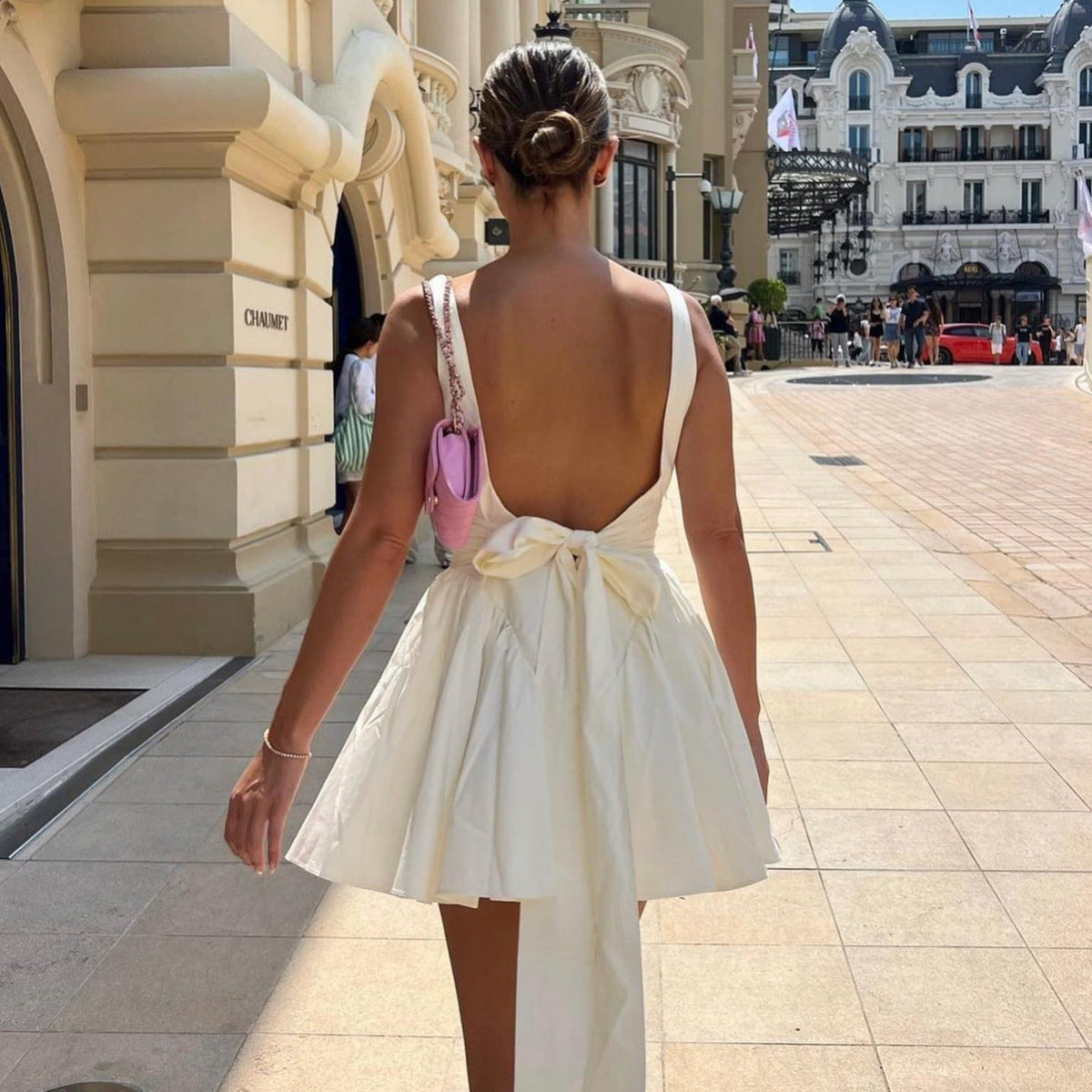 Backless Oversized Bow Tie Skater Mini Dress 12