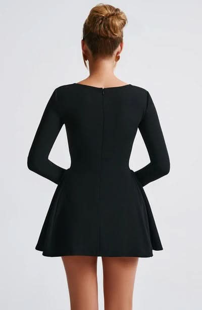 Sweetheart Neck Bow Detail Long Sleeve Fit And Flare Mini Dress 13