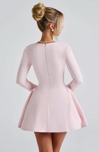 Sweetheart Neck Bow Detail Long Sleeve Fit And Flare Mini Dress 7