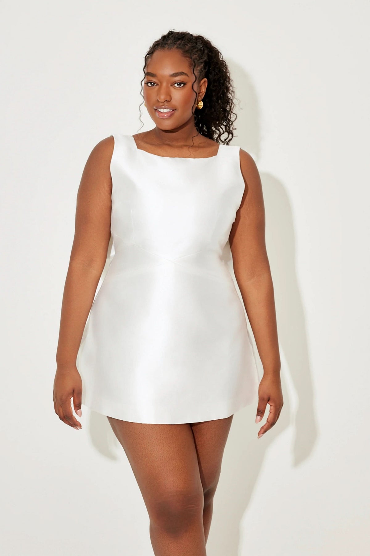 Satin Boat Neck Sleeveless Back Bow Fit and Flare Mini Dress 6