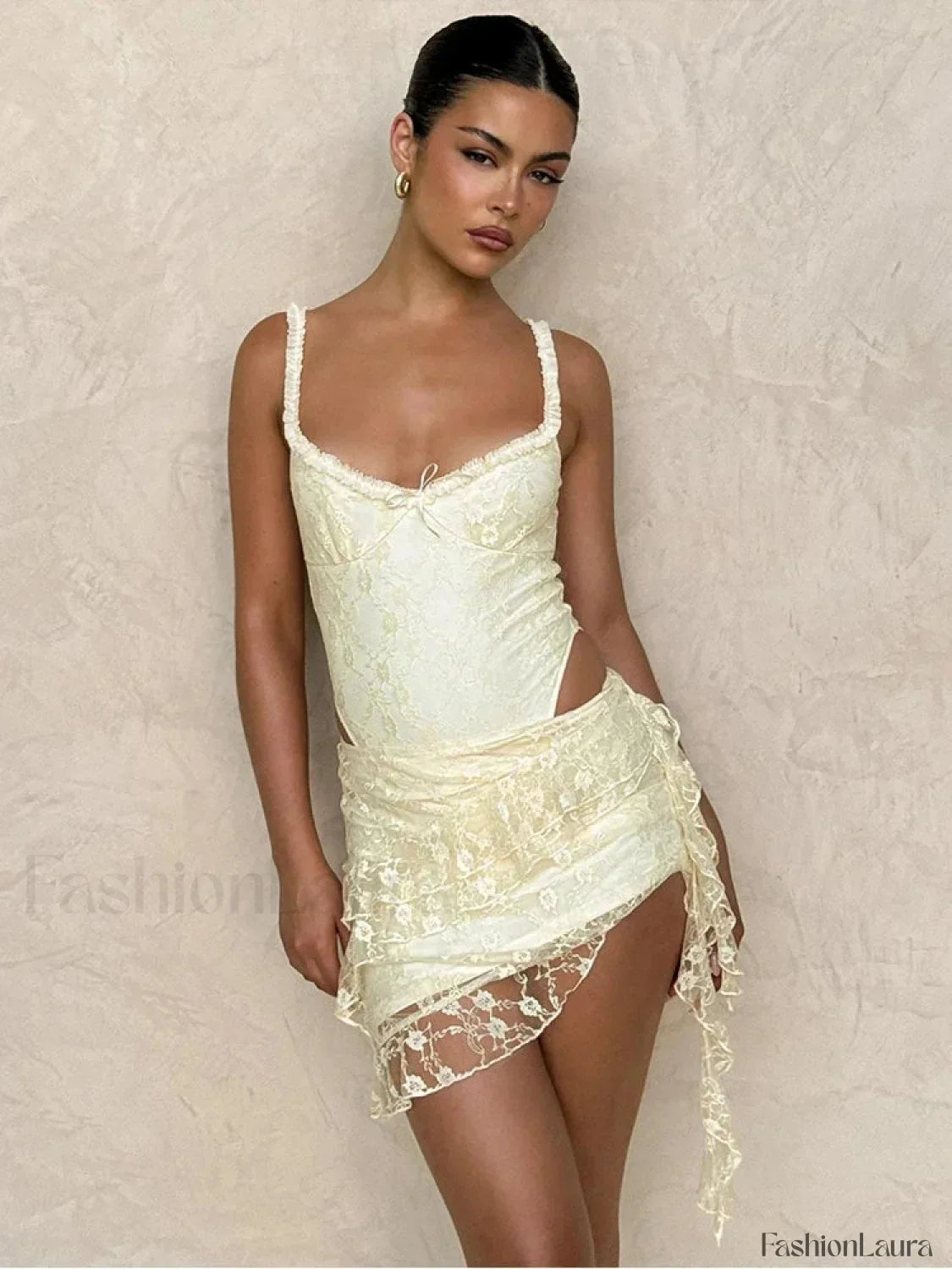 Khaki Jacquard Low-cut Mini Dress 15