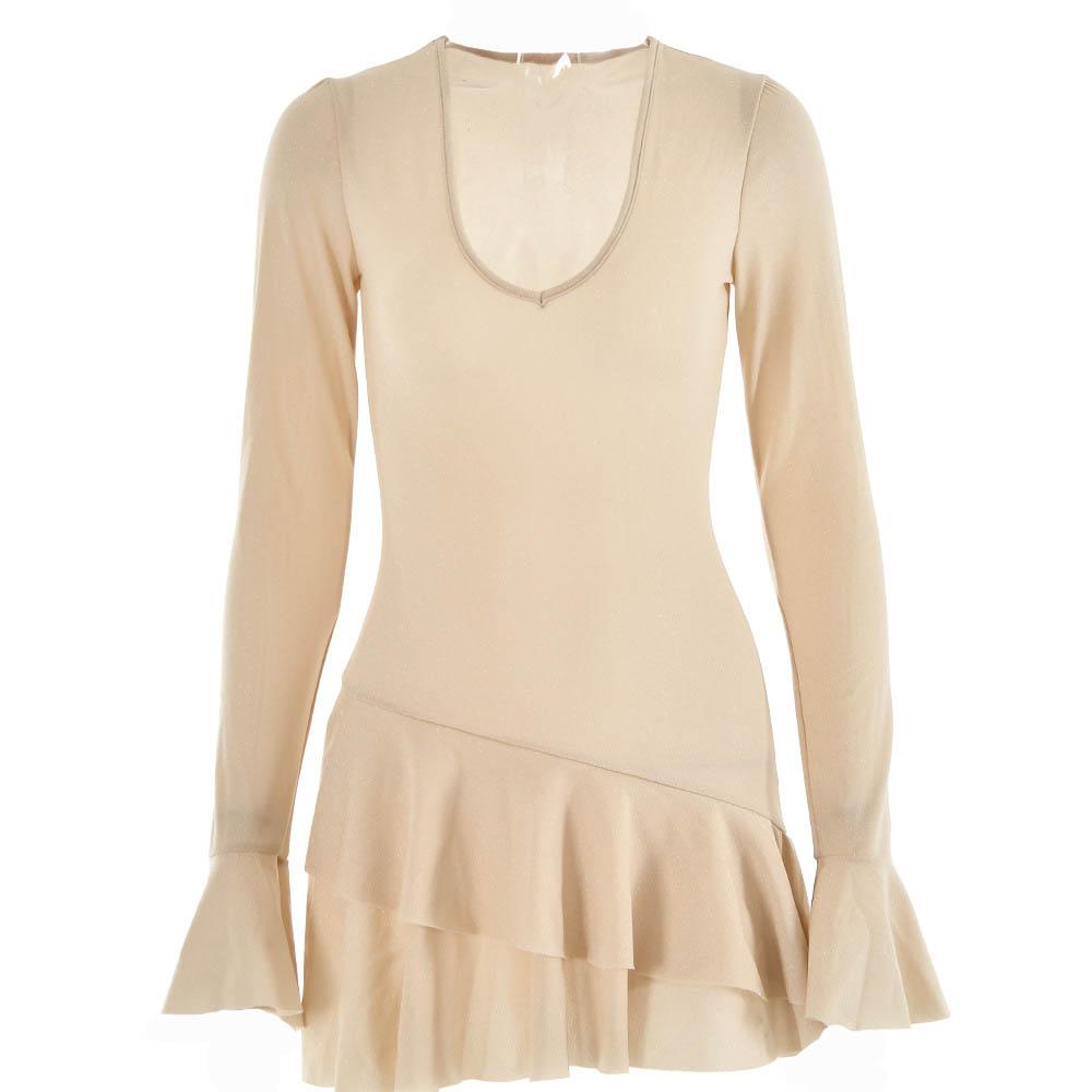 Glitter Deep V Bell Sleeve Tiered Ruffle Hem Mini Dress 10