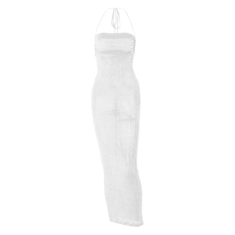 Halter Criss Cross Tie Back Cowl Back Maxi Dress 14