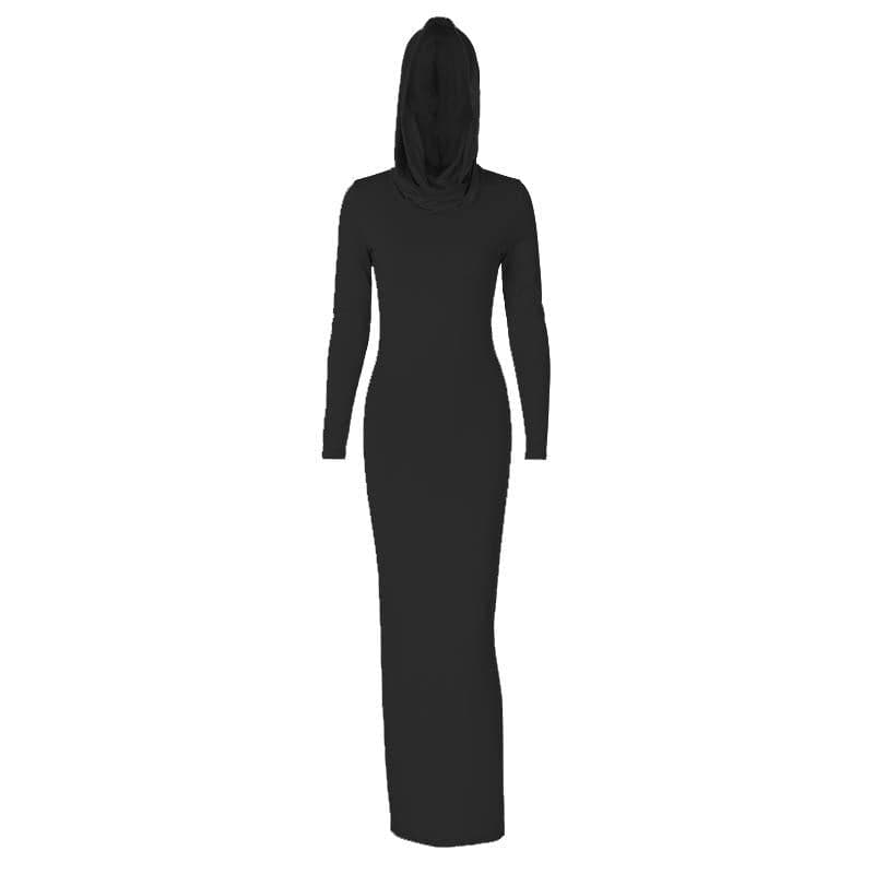 Hooded Long Sleeve Cowl Neck Side Slit Bodycon Maxi Dress 2