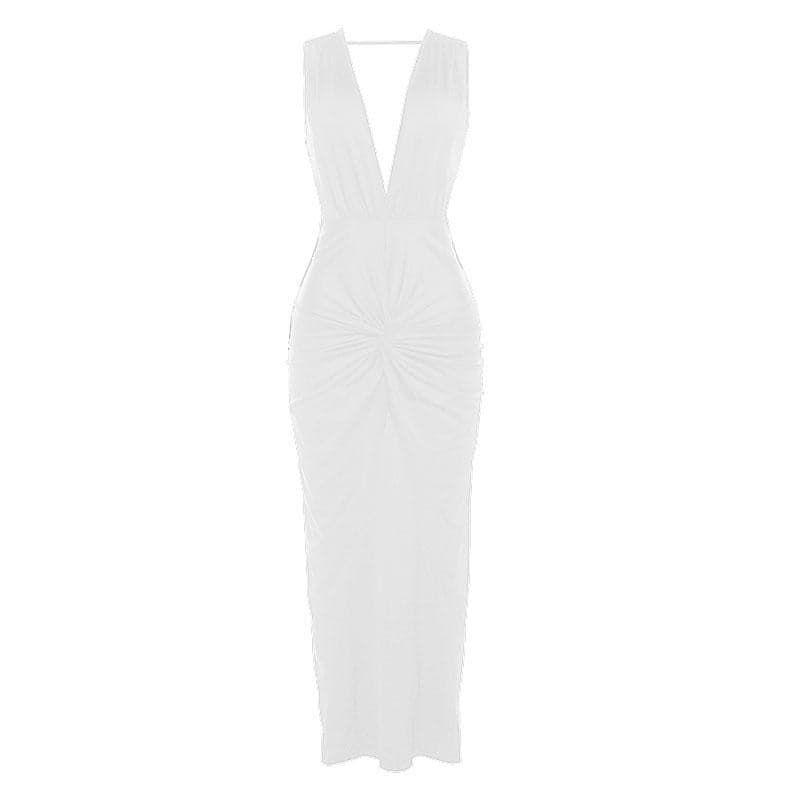 Wide Strap Side Cutout Back Tie Backless Maxi Dress 9