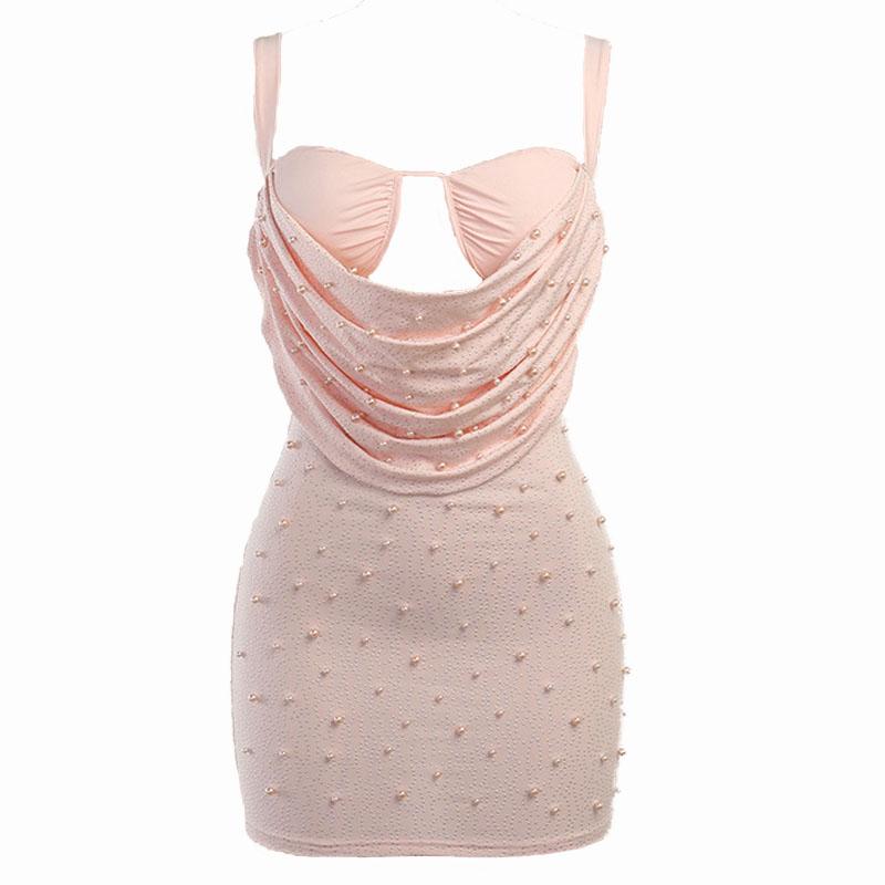Cowl Overlay Sweetheart Cutout Rhinestone Pearl Beaded Sleeveless Mini Dress 8