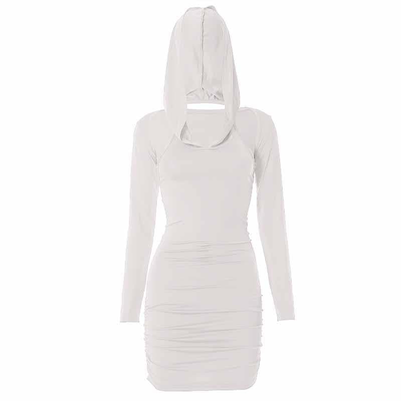 Hooded Cold Shoulder Ruched Long Sleeve Bodycon Mini Dress 8