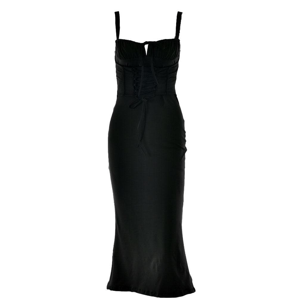 Sweetheart Keyhole Lace Up Corset Bodice Mermaid Midi Dress