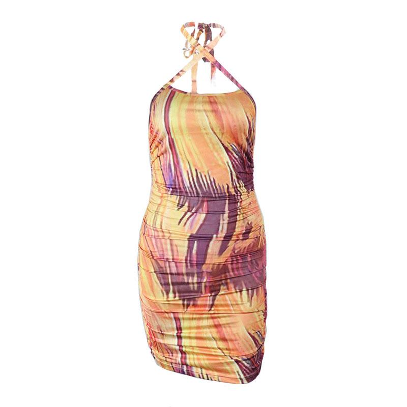 Abstract Marble Print Halter Ruched Bodycon Mini Dress 9