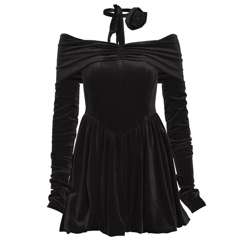 Off Shoulder Ruched Zip Long Sleeve Bubble Hem Mini Dress 5
