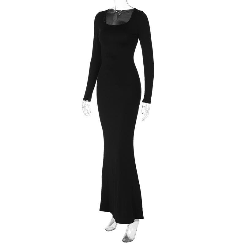 Scoop Neck Long Sleeve Mermaid Trumpet Stretch Bodycon Gown 7