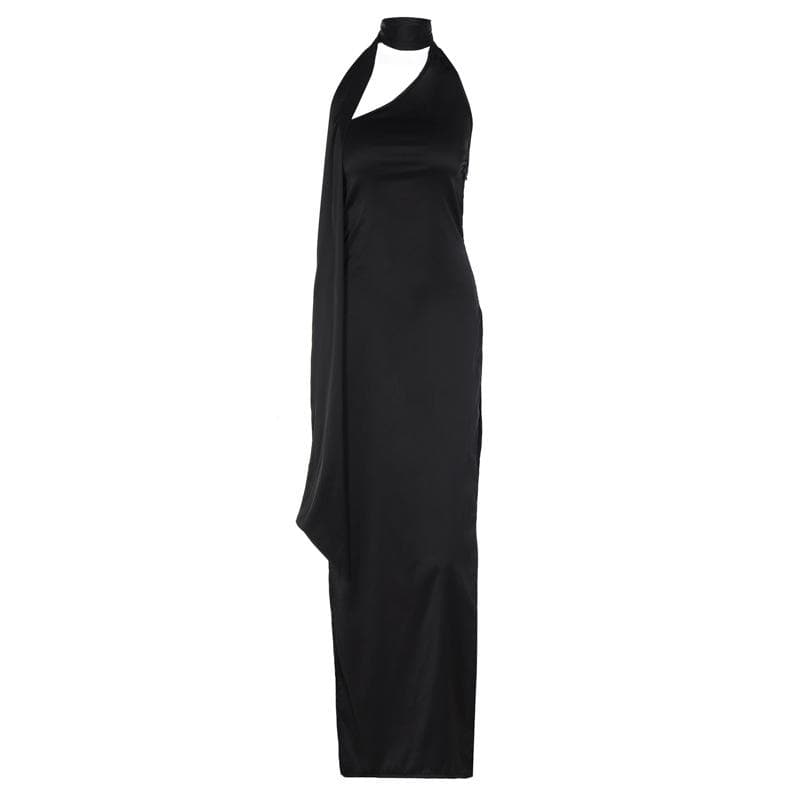 Halter Choker Neck Scarf Drape Column Bodycon Maxi Gown