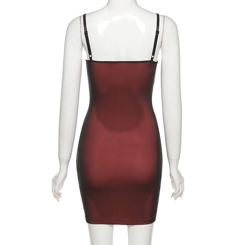 Square Neck Spaghetti Strap Ribbed Knit Side Slit Bodycon Mini Dress 4