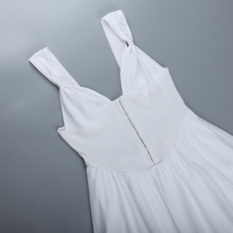 Button Patchwork Chiffon Ruffle Low Cut Mini Dress 6