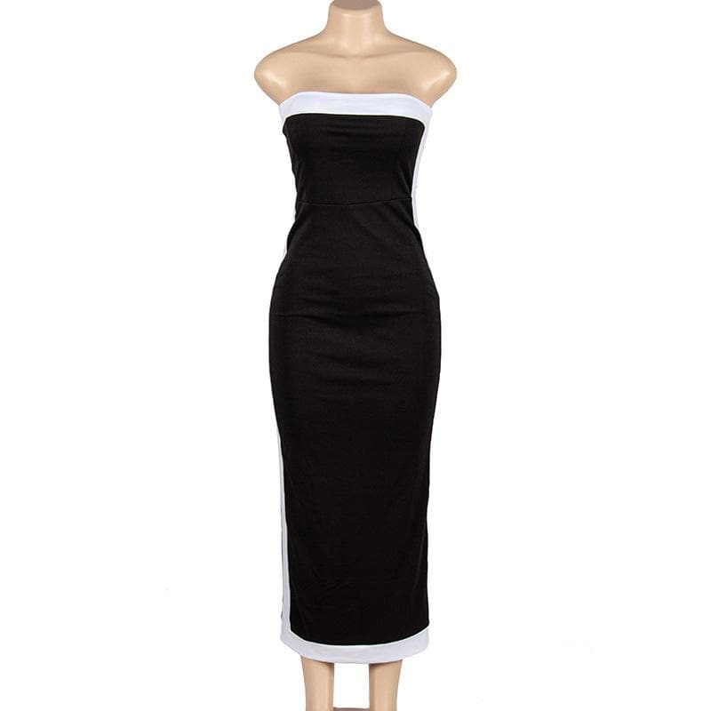 Strapless Contrast Stripe Panel Zip Back Tube Maxi Dress 5