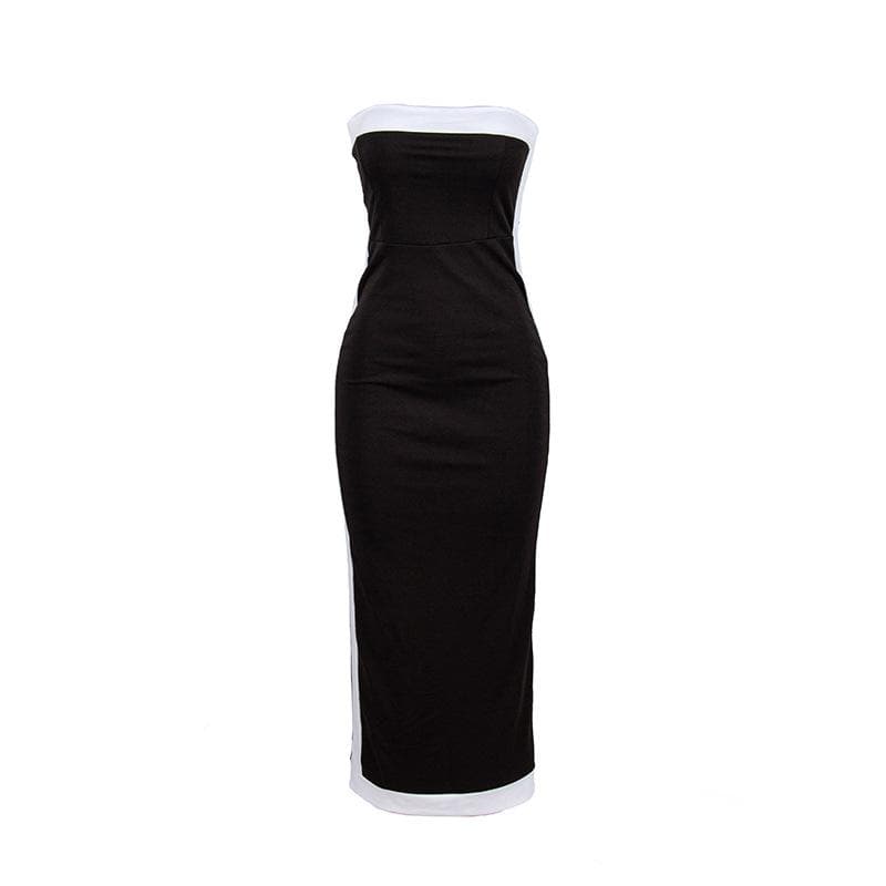 Strapless Contrast Stripe Panel Zip Back Tube Maxi Dress 3