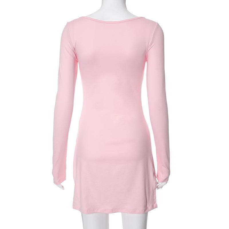 Square Neck Ruched Bust Long Sleeve Bodycon Mini Dress 6