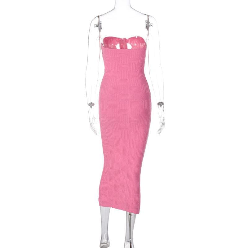 Strapless Sweetheart Basketweave Knit Keyhole Tie Front Column Midi Dress 6