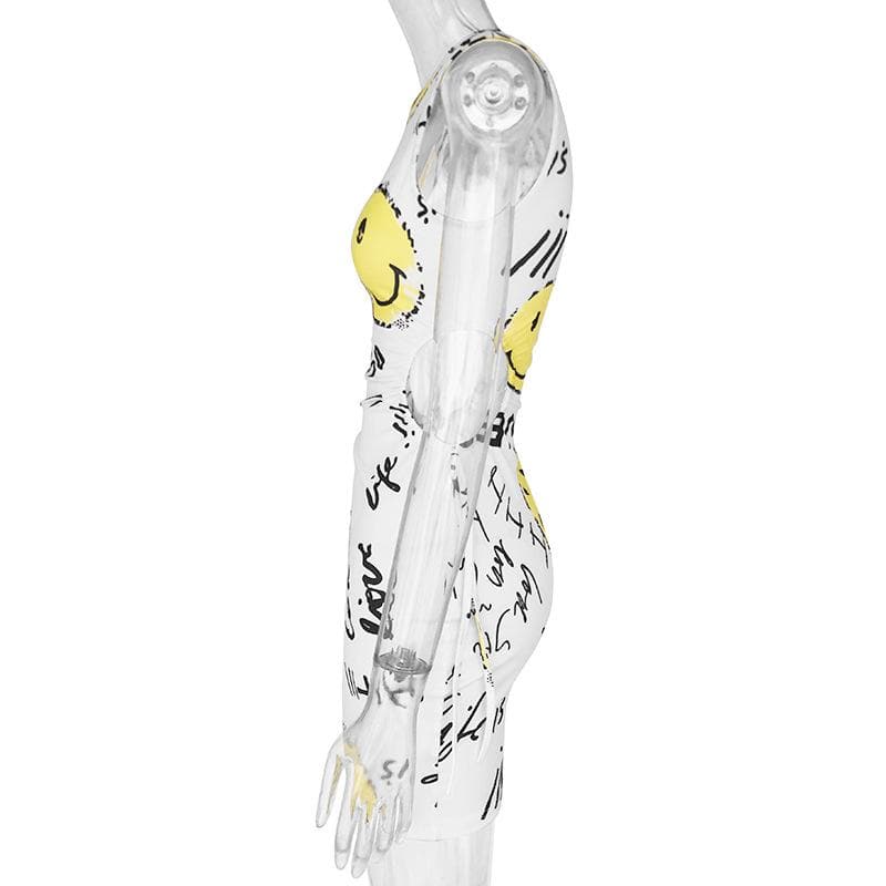 Smiley Face Graphic Print Hollow Out Sleeveless Mini Dress 2