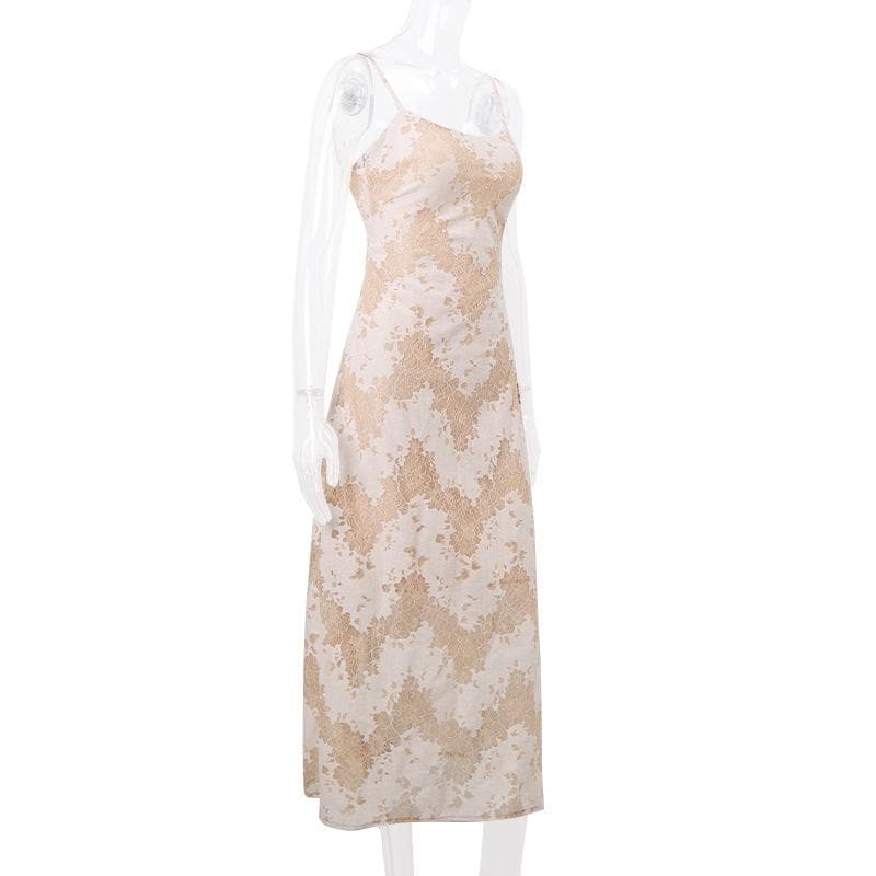 Floral Lace Open Back Ribbon Corset Lace Up Maxi Dress 4