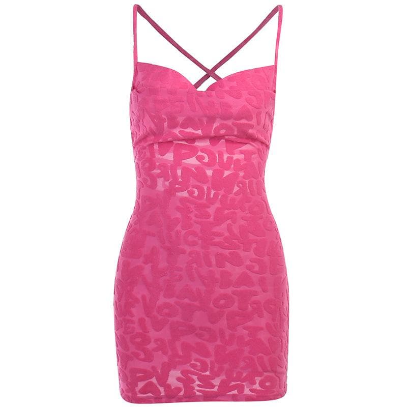 Cross Back Lace-Up Textured Print Mini Dress