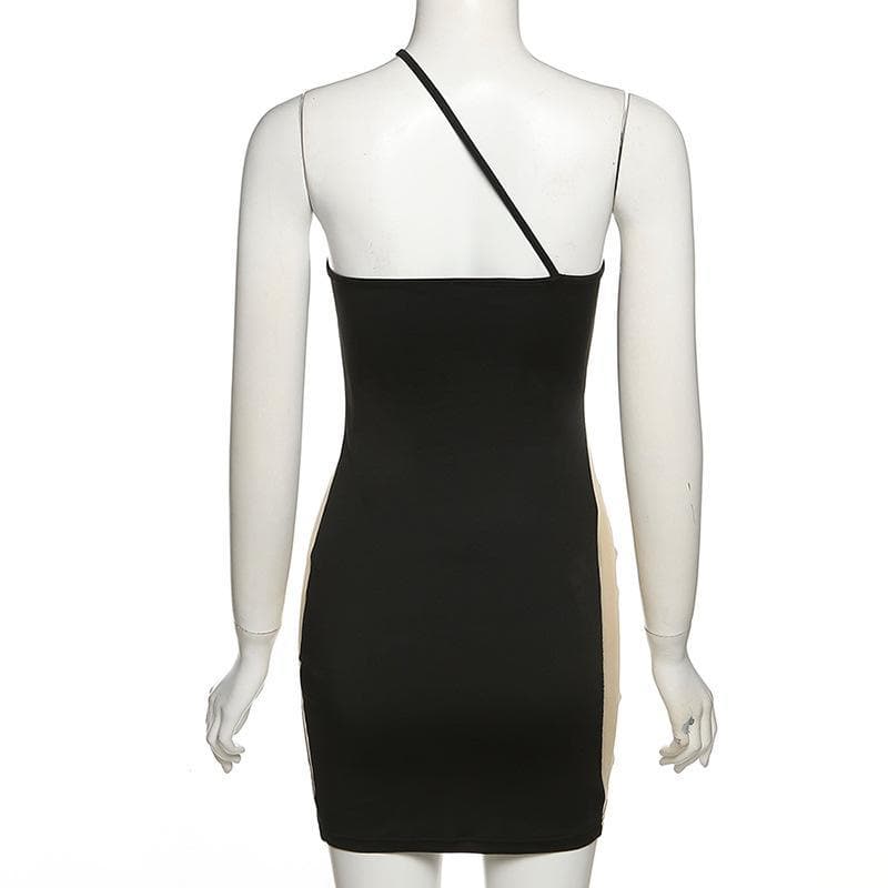 One Shoulder Mesh Panel Cutout Asymmetric Hem Bodycon Mini Dress 4