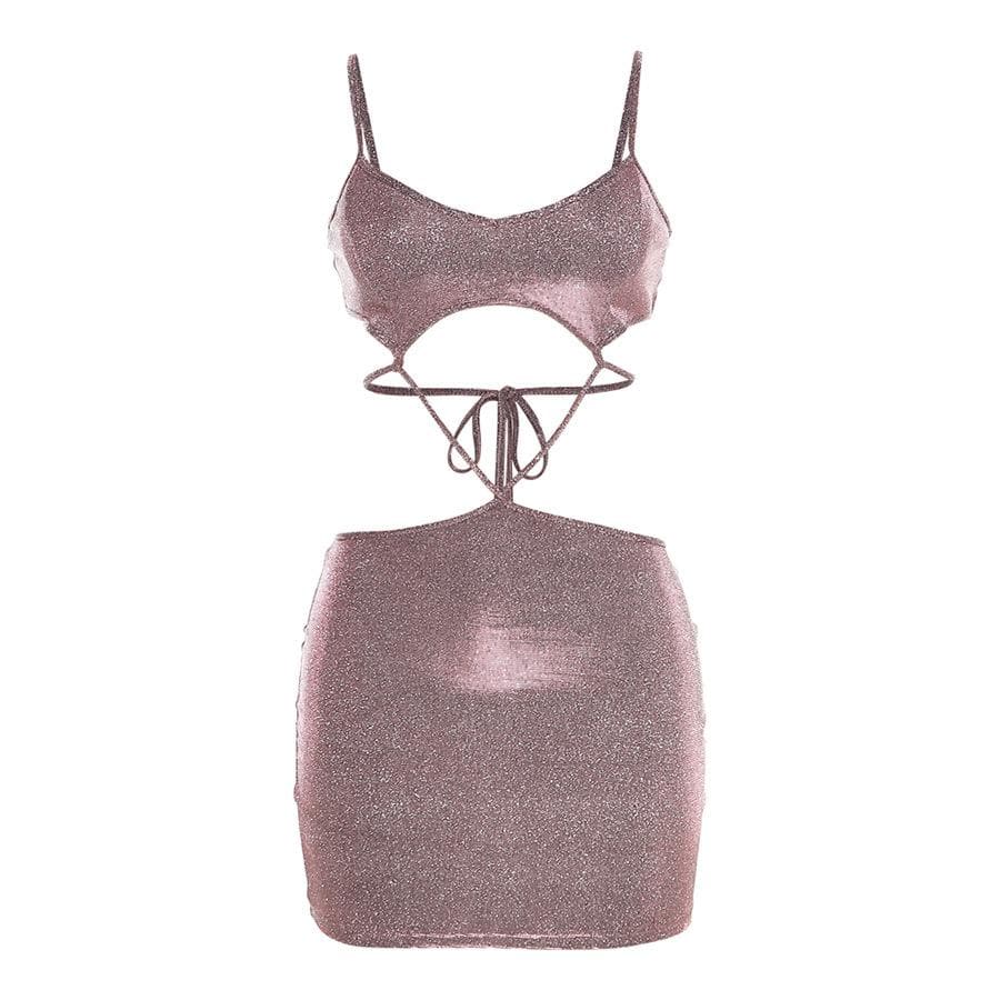 Glitter Criss Cross Strap Waist Cutout Bodycon Mini Dress 2