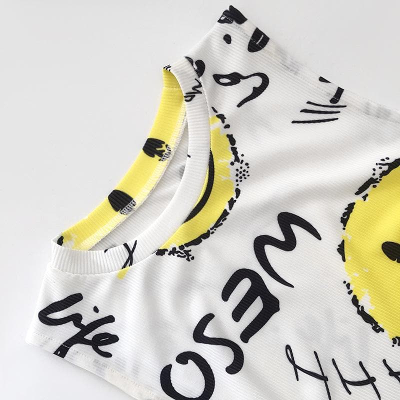 Smiley Face Graphic Print Hollow Out Sleeveless Mini Dress 4