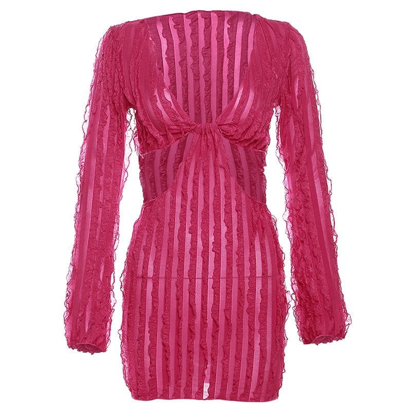 V Neck Ruffle Bell Sleeve Waist Cutout Mini Dress 2