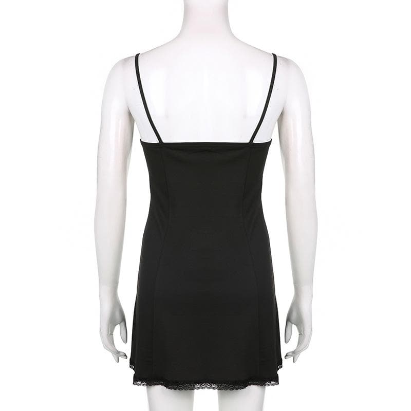 Sweetheart Lace Cup Bow Trim Front Slit Lace Panel Cami Mini Dress 12
