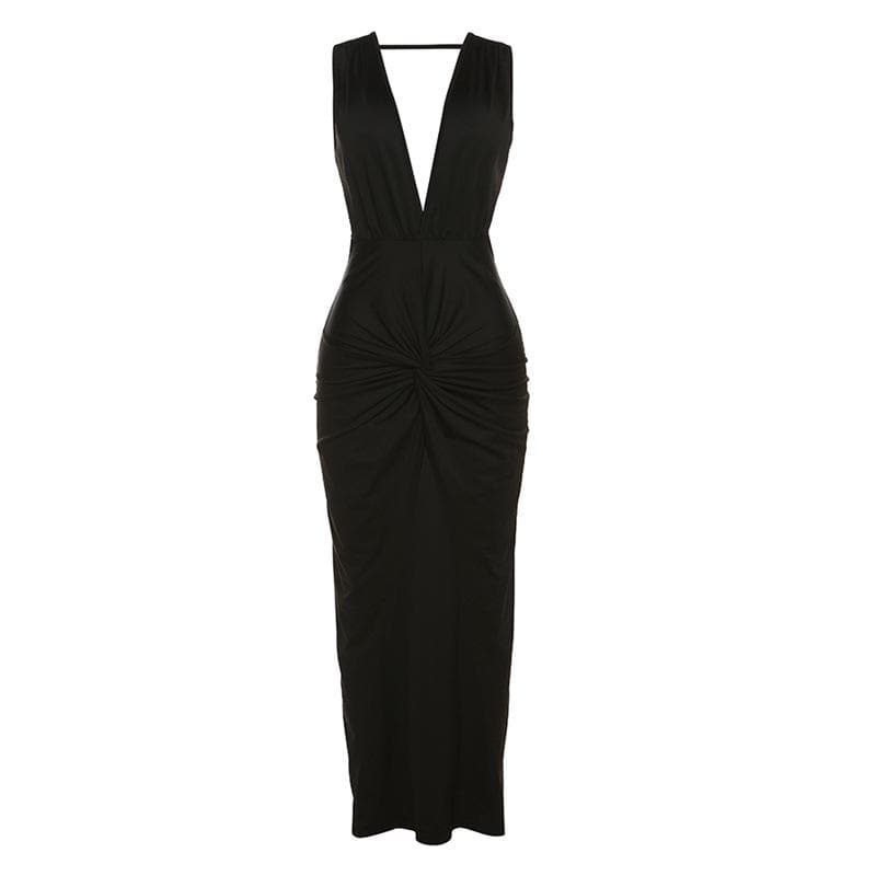 Wide Strap Side Cutout Back Tie Backless Maxi Dress 3