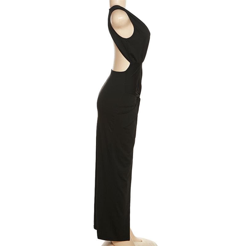 Wide Strap Side Cutout Back Tie Backless Maxi Dress 5