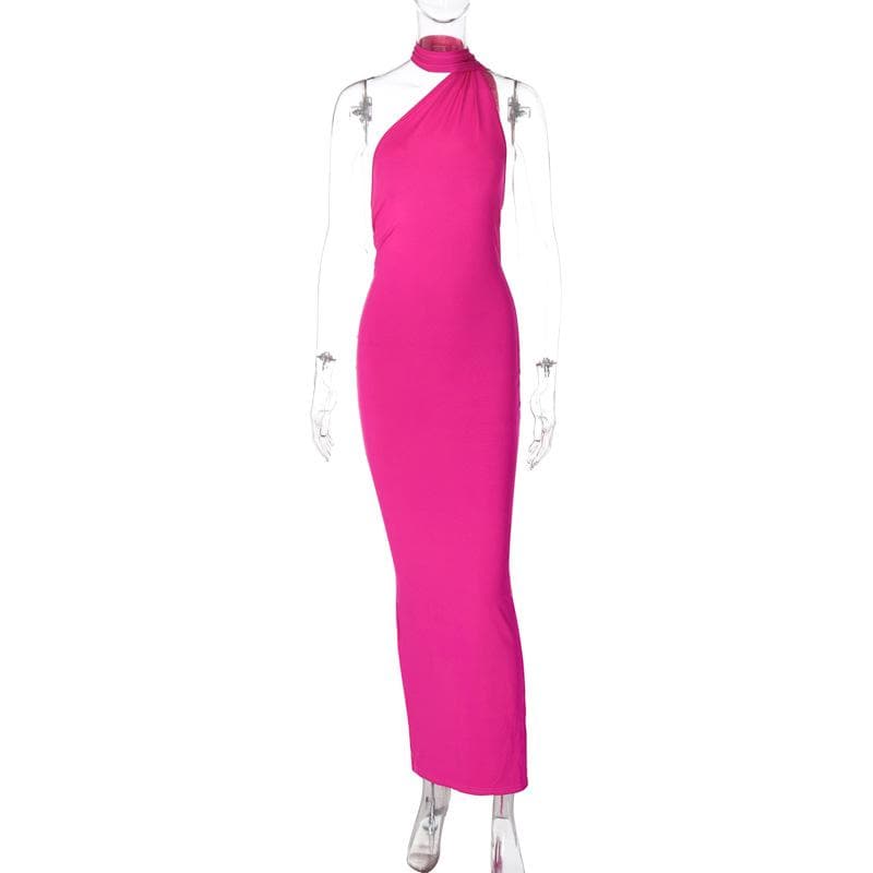 Halter Gathered Neck Bodycon Column Maxi Dress 2