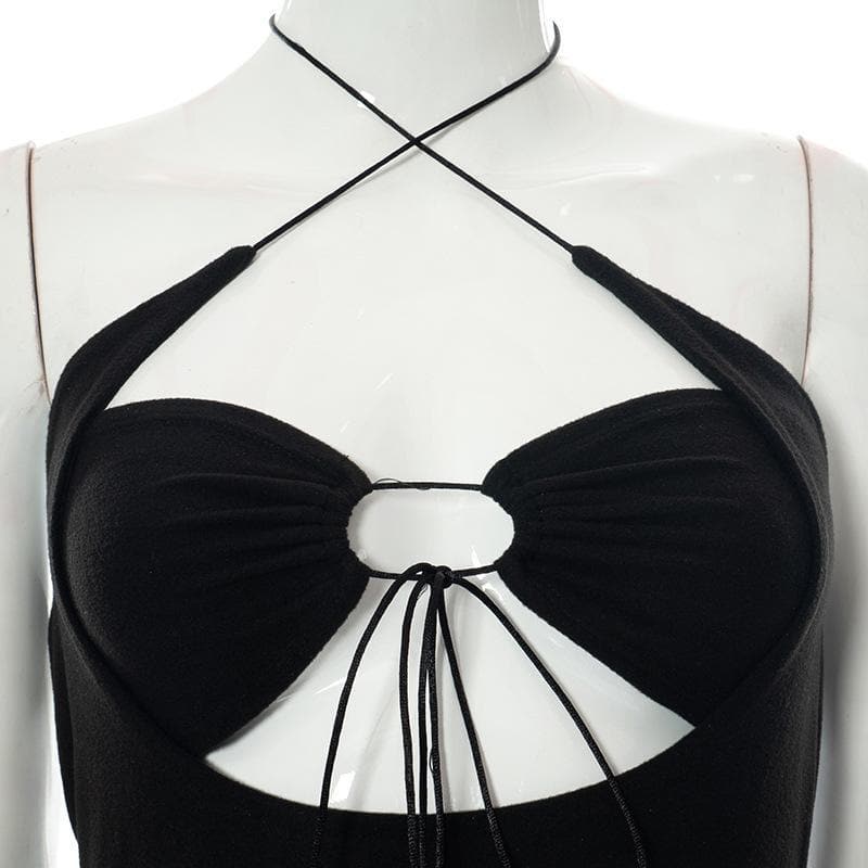 Halter Neck Cutout Gathered Bust String Detail Bodycon Maxi Dress 5