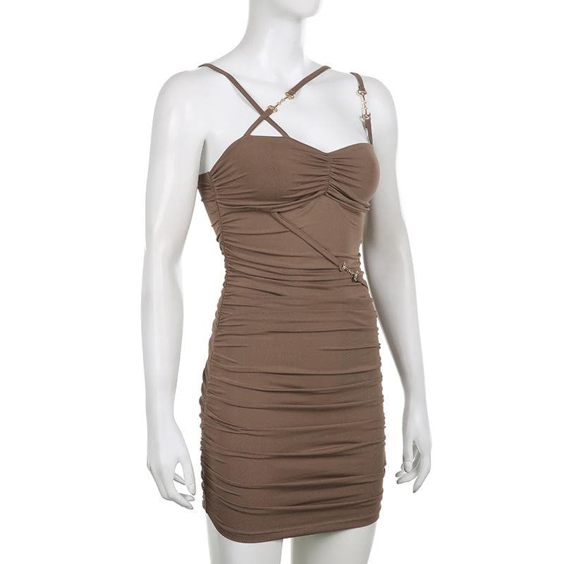 Chain Link Strap Ruched Asymmetric Bodycon Mini Dress 3