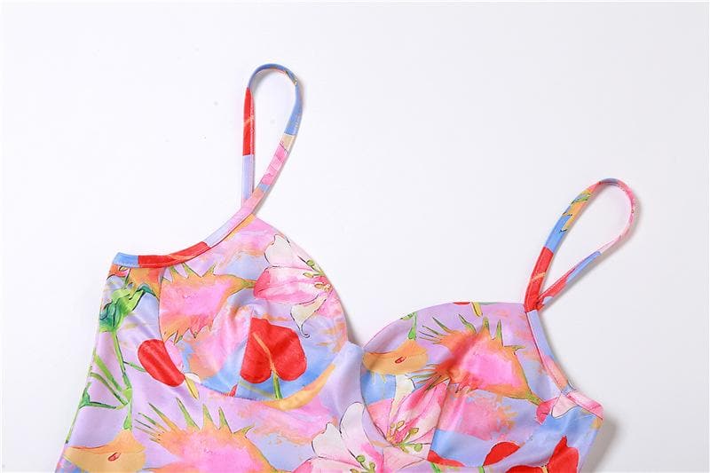 Sweetheart Neck Spaghetti Strap Floral Print Bodycon Mini Dress 5