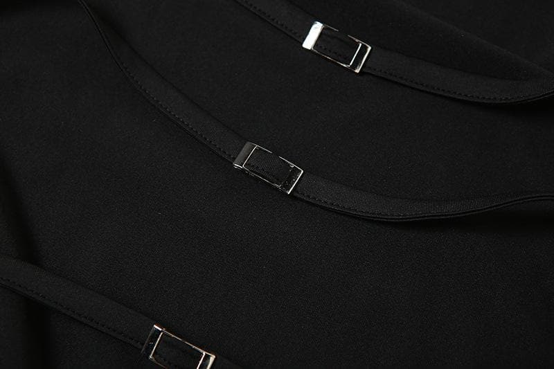 Halter Back Buckle Strap Open Back High Slit Bodycon Maxi Dress 6
