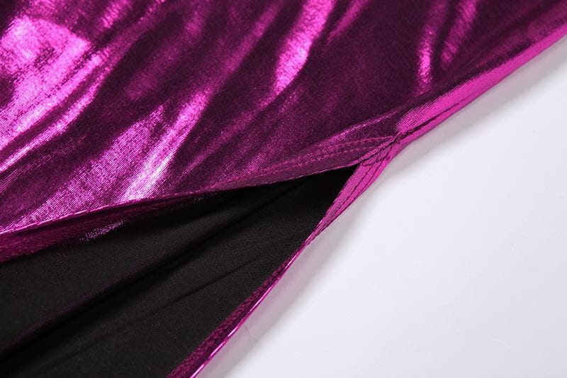 Metallic Notch Neck Spaghetti Strap Backless Cami Midi Dress 6