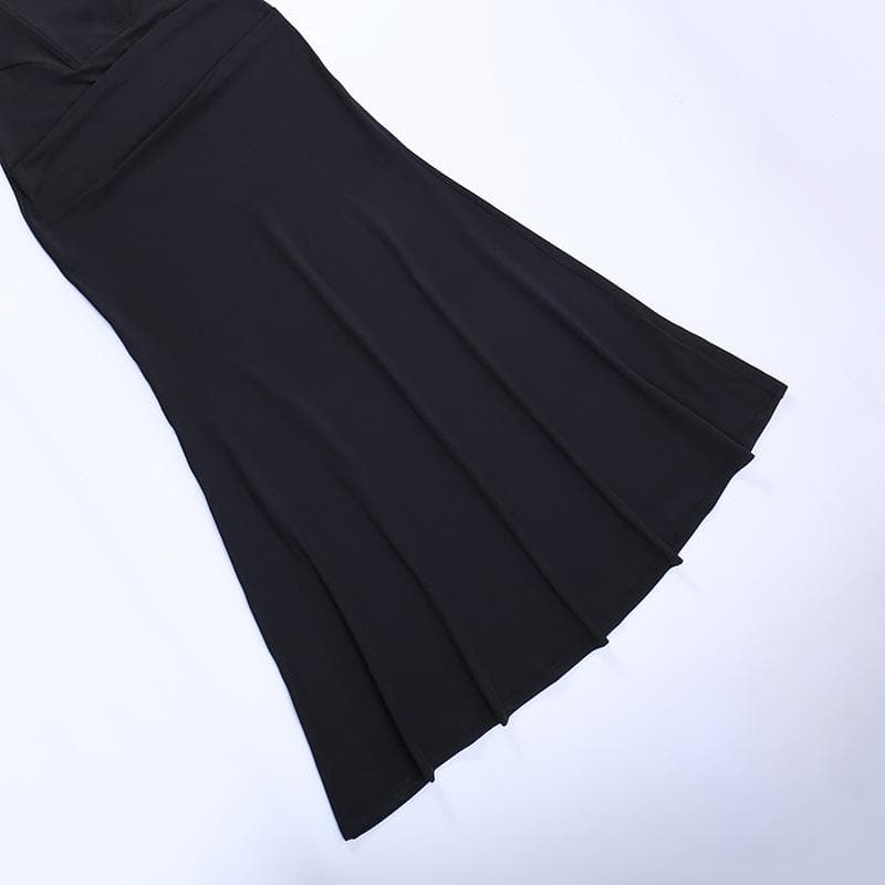 Spaghetti Strap Cowl Neck Corset Seam Ruched Bodycon Maxi Dress 9