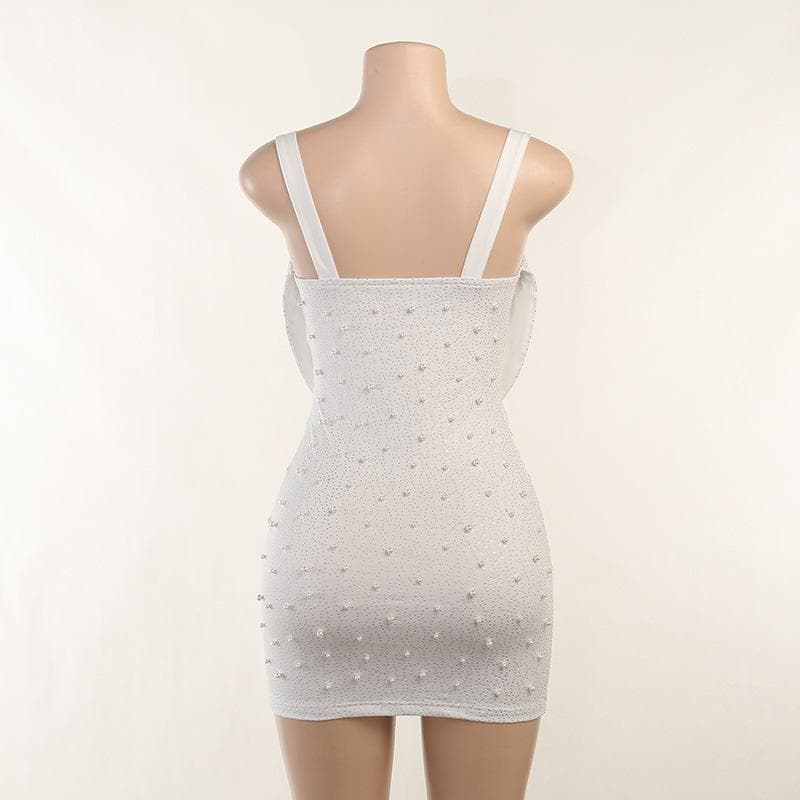 Cowl Overlay Sweetheart Cutout Rhinestone Pearl Beaded Sleeveless Mini Dress 5