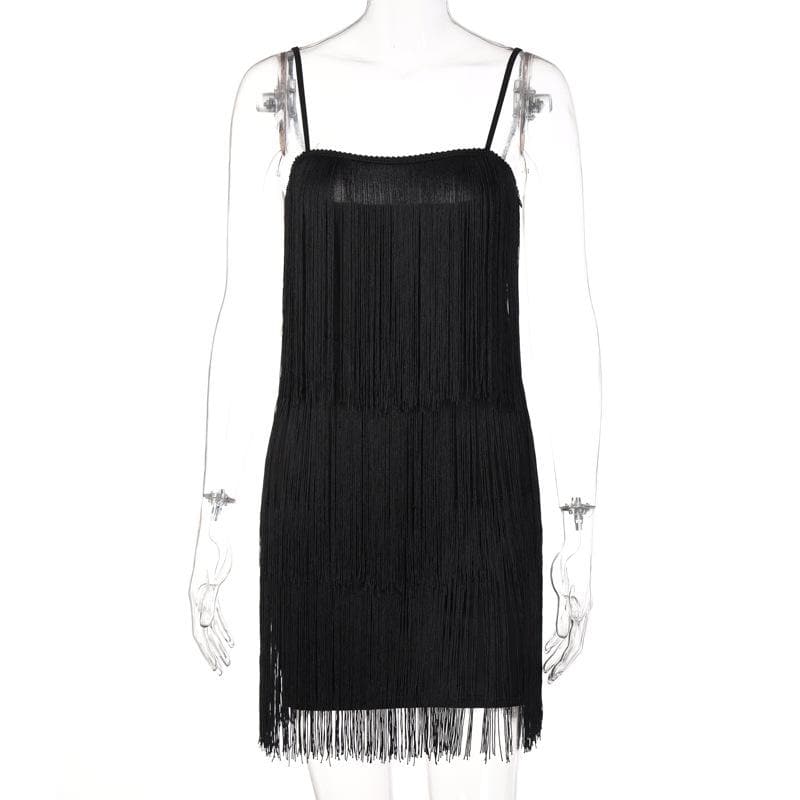 Square Neck Spaghetti Strap Tiered Fringe Flapper Mini Dress 2