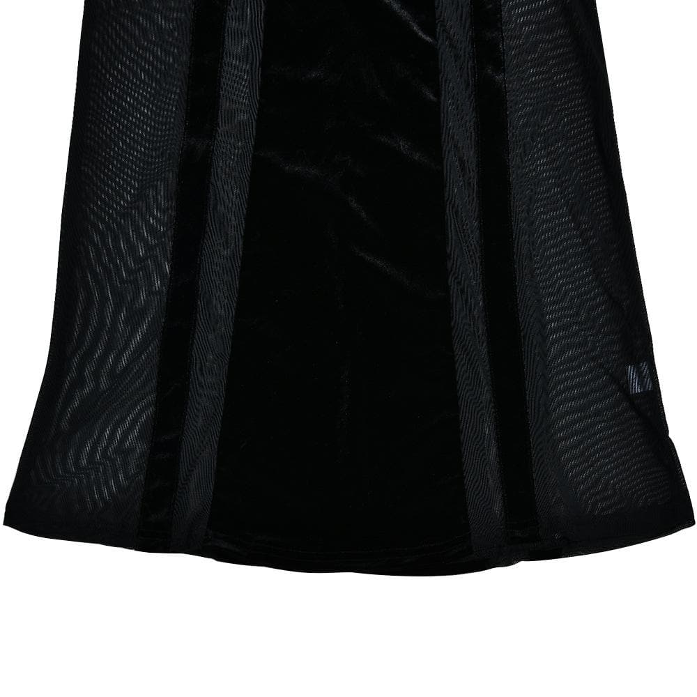 Mesh Patchwork Velvet Paneled Long Sleeve Maxi Dress 11