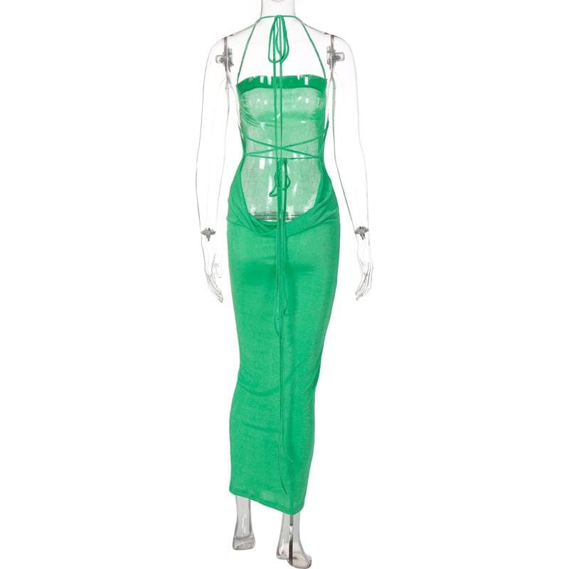 Halter Criss Cross Tie Back Cowl Back Maxi Dress 6