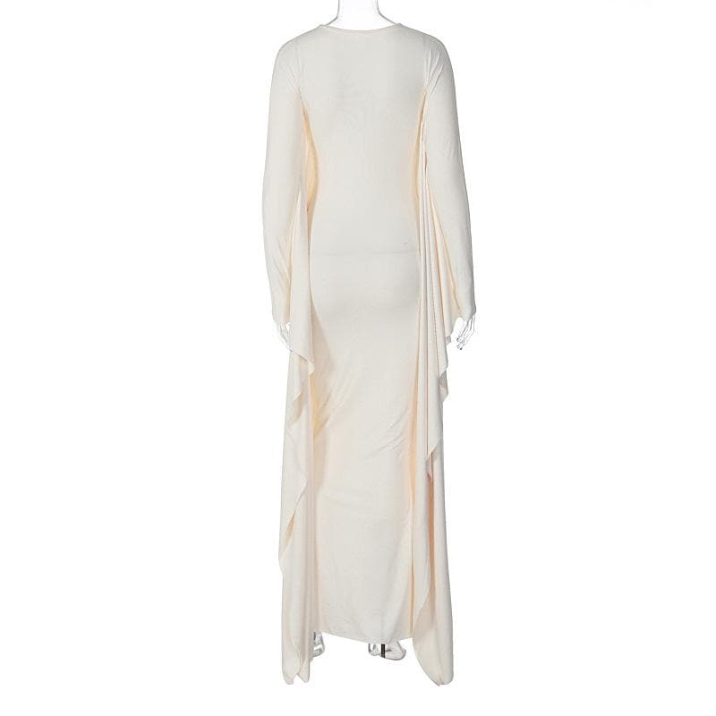Long Sleeve Crew Neck Draped Side Panel Bodycon Maxi Dress 3