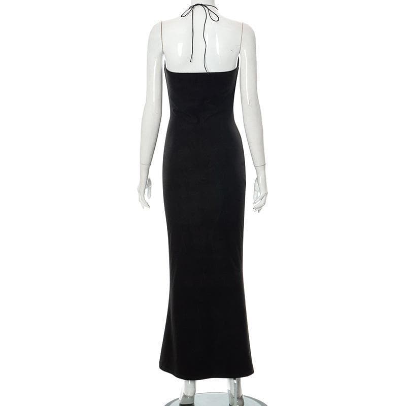 Halter Neck Cutout Gathered Bust String Detail Bodycon Maxi Dress 4