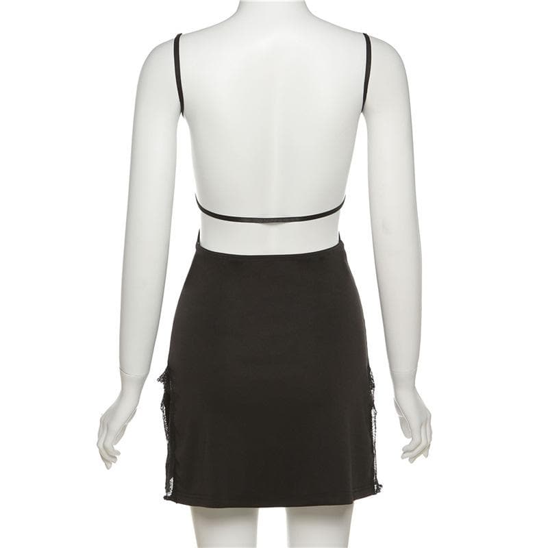 Lace Trim Sweetheart Keyhole Side Slit Backless Cami Mini Dress 5