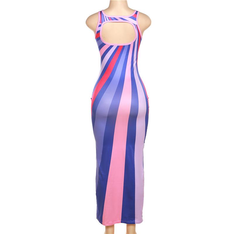 Sunburst Stripe Cut In Sleeveless Bodycon Maxi Dress 4