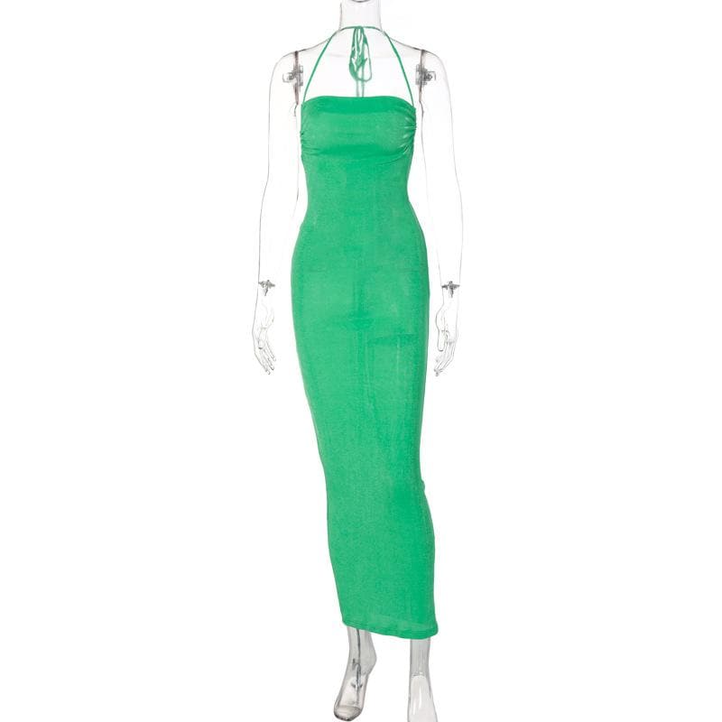 Halter Criss Cross Tie Back Cowl Back Maxi Dress 4